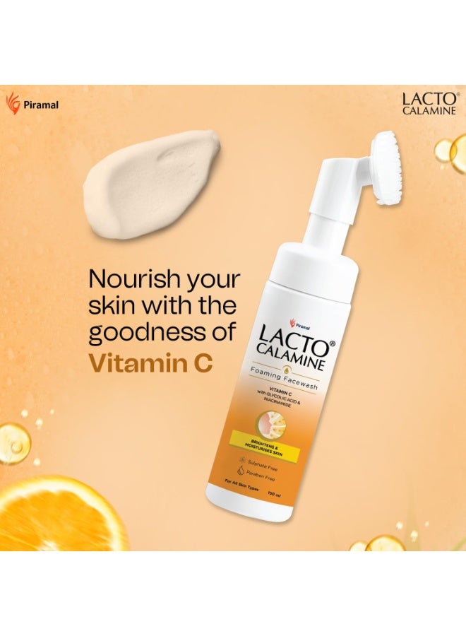 Lacto Calamine Vitamin C Foaming Face wash| Brightens skin & control blackheads & whiteheads| With Built-in foaming Brush|Sulphate free face wash| Paraben Free| 150 ml x Pack of 5 - Image 4